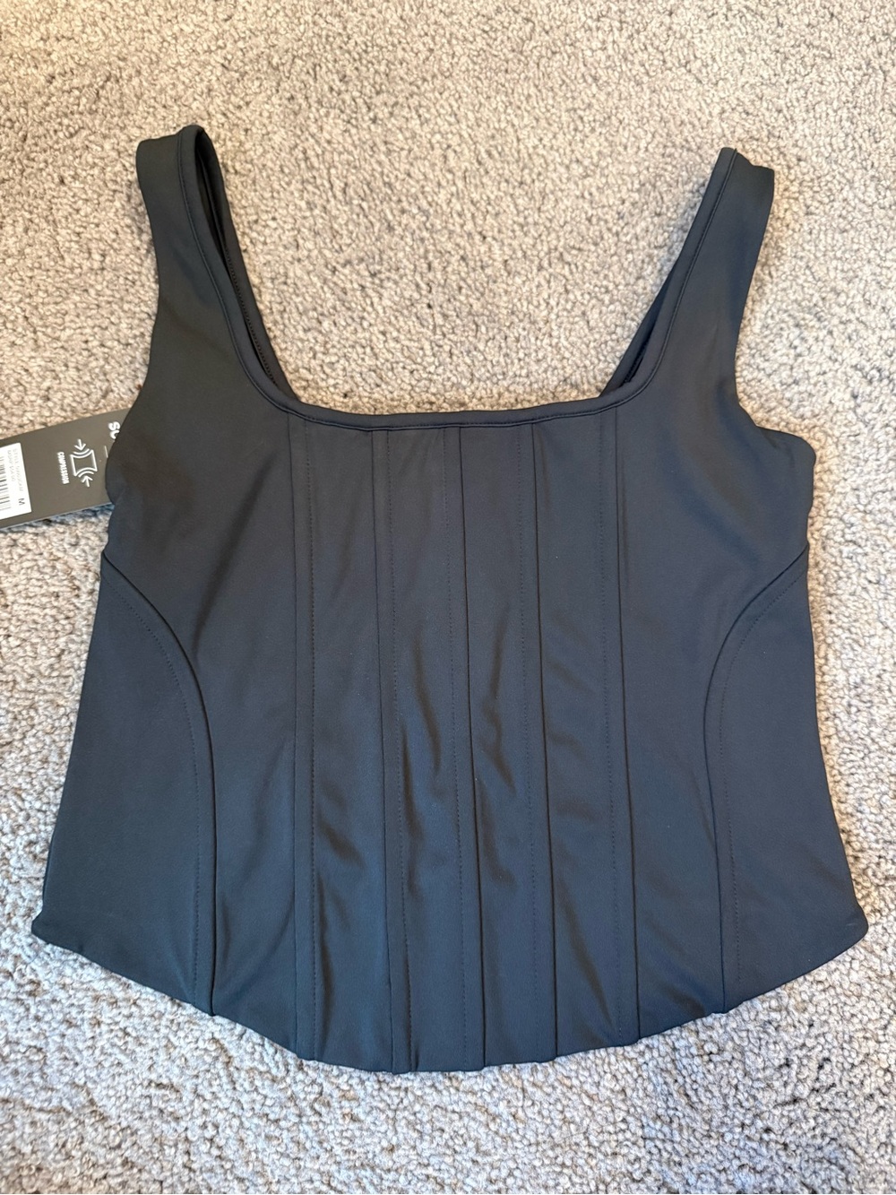 Express Black Square-Neck Structured Tank Top